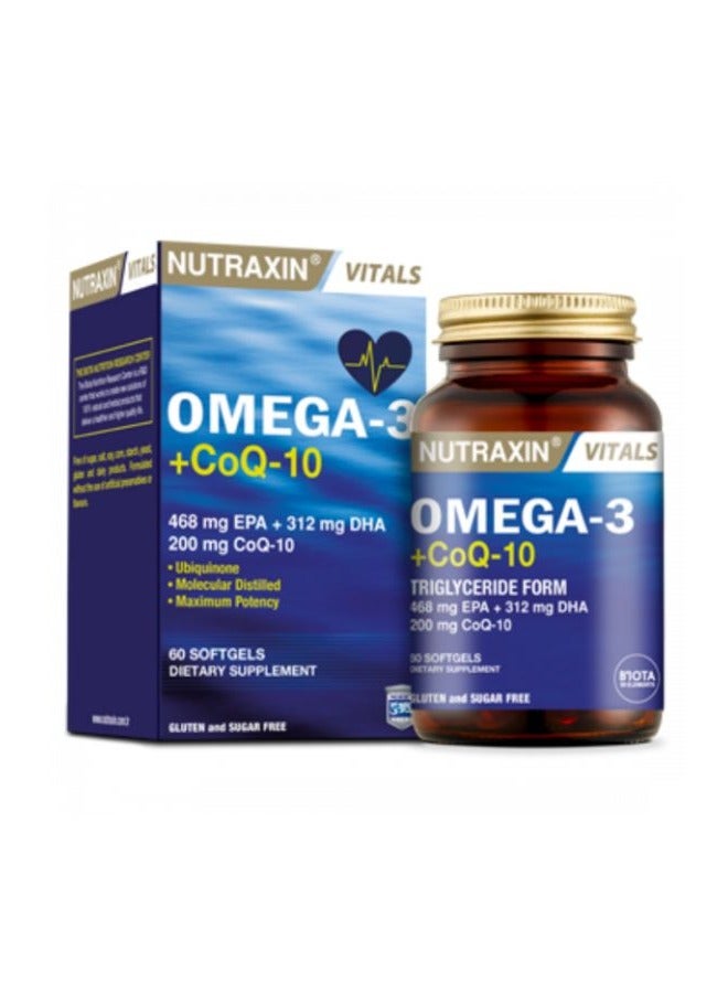 Nutraxin Vitals Omega-3 + CoQ-10 60 Softgel capsules