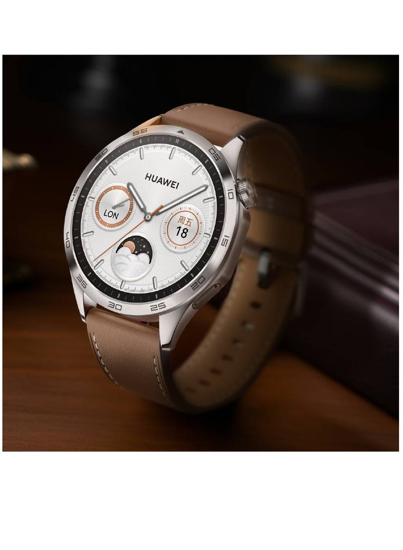 Replacement Genuine Leather Adjustable Wrist Strap 22mm For Huawei Watch GT 4 46mm Brown