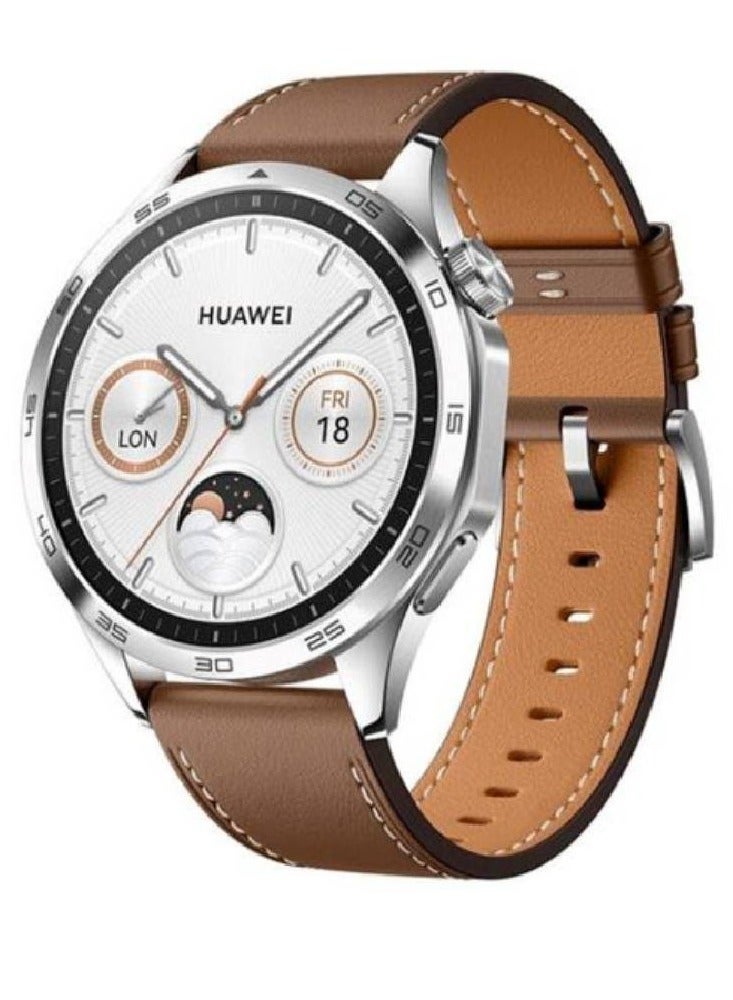 Replacement Genuine Leather Adjustable Wrist Strap 22mm For Huawei Watch GT 4 46mm Brown