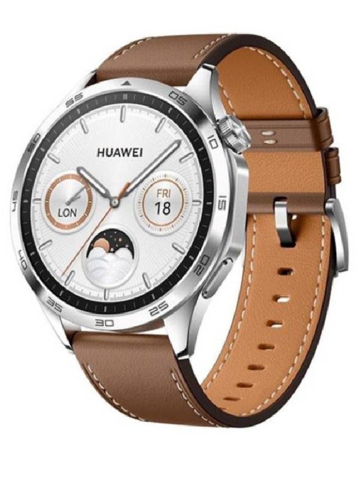 Replacement Genuine Leather Adjustable Wrist Strap 22mm For Huawei Watch GT 4 46mm Brown