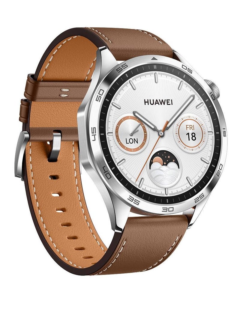 Replacement Genuine Leather Adjustable Wrist Strap 22mm For Huawei Watch GT 4 46mm Brown