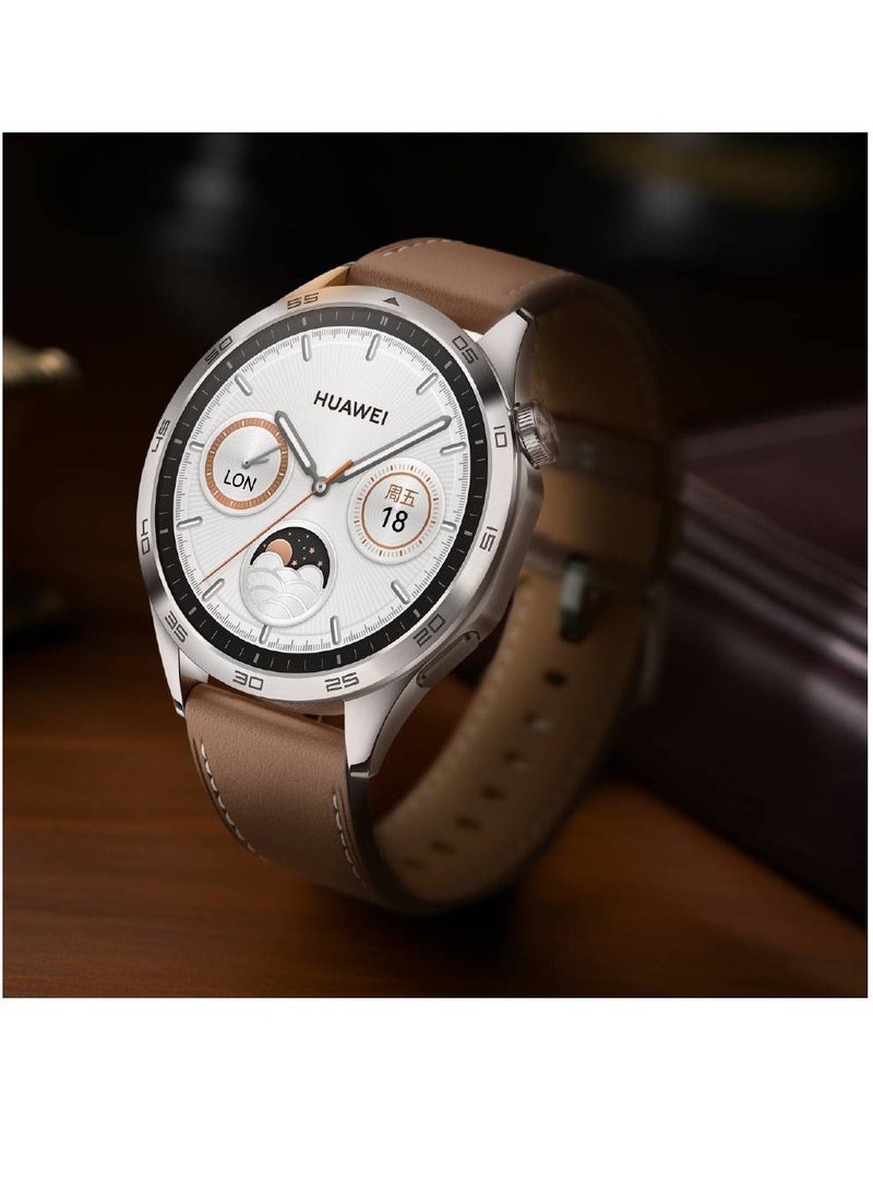 Replacement Genuine Leather Adjustable Wrist Strap 22mm For Huawei Watch GT 4 46mm Brown