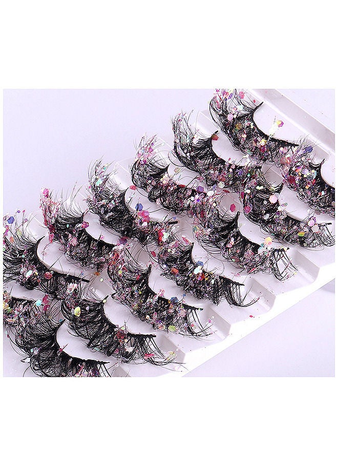 7 Pairs Night Luminous Glitter False Eyelashes Wispy Faux Mink Lashes Colored Eyelashes Dramatic Lashes for Party Stage Cosplay