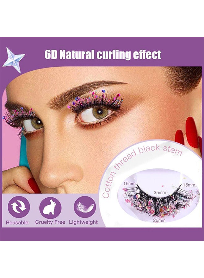 7 Pairs Night Luminous Glitter False Eyelashes Wispy Faux Mink Lashes Colored Eyelashes Dramatic Lashes for Party Stage Cosplay