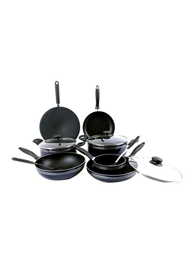 12-Piece Aluminium Cookware Set Grey/Blue/Silver Casserole With Lid 26, Casserole With Lid 24, Wokpan 26, Tawa 30, Frypan 24, Frypan 26, Sauce Pan 16cm