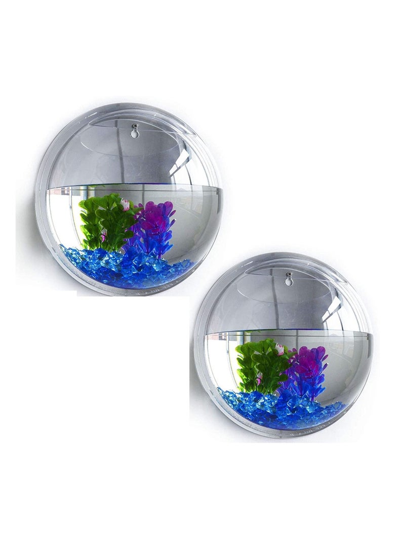2Pc Clear Acrylic Hanging Wall Mounted Fish Bowls Perfect for Aquarium Plants and Fishes