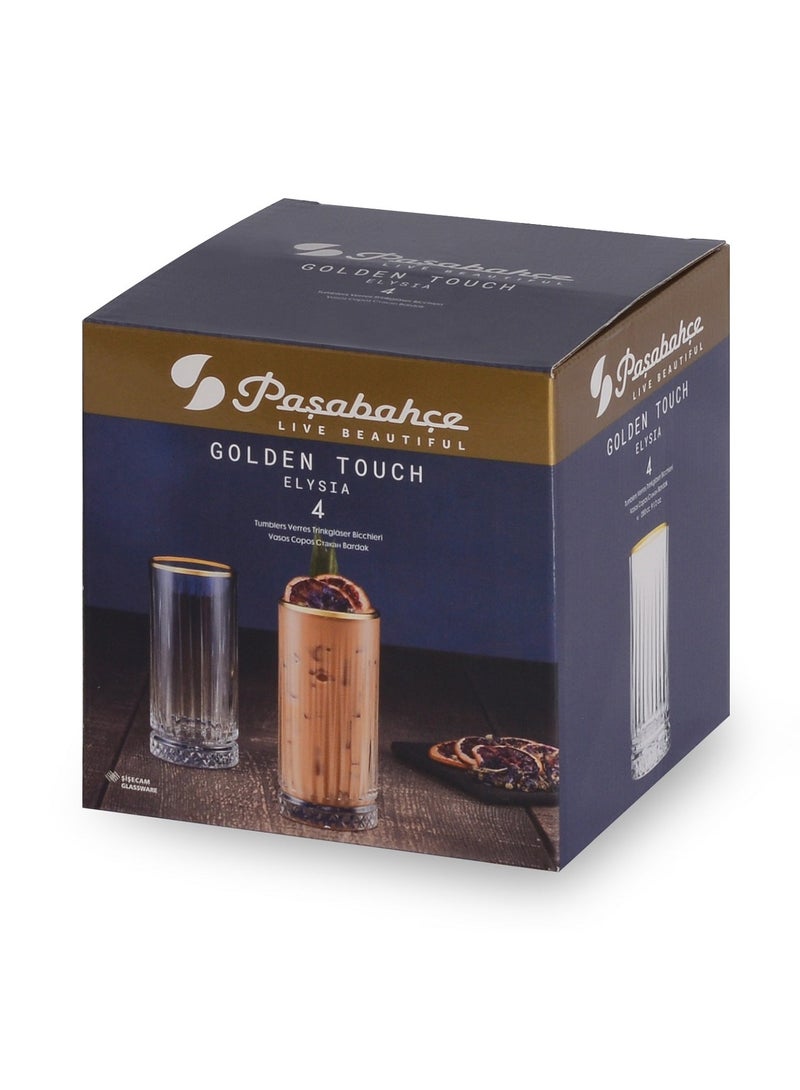 4-Piece Elysia Golden Touch  Long Drink Glass Set 280 ml Clear/Gold