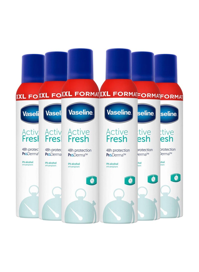 Vaseline Antiperspirant Deodorant Active Fresh With Proderma -250Ml - Pack Of 6