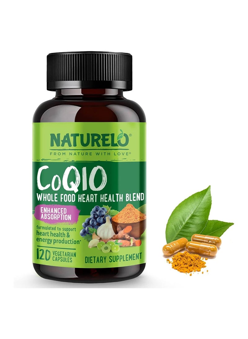 Coq10 Whole Food - Enhanced Absorption to Support Heart Health & Energy Production Dietary Supplement 120 Vegetarian Capsules