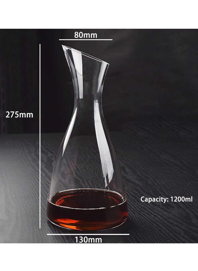 Decanter Set Handblown Lead-Free Crystal Carafe 1.2L Decanter with 2 Glasses (B)