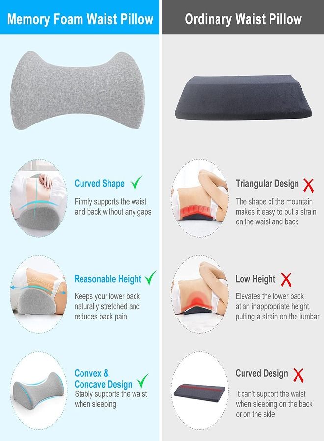 Lower Back Pillow, Lumbar Support Pillow for Bed, Waist Stretch, Relieve Low Back Pain, Lumbar Support Pillow