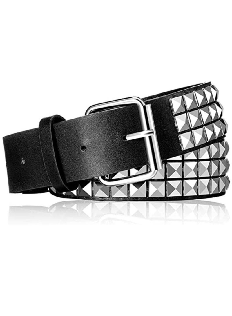 Metal Punk Rock Style Belt with Rivet for Women Men Black/Silver