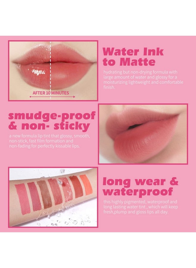 Water Gel Lip Tint 6 Colors Set Highly Pigmented Long Lasting Moisturizing Glossy Lip Stains Hydrate Lightweight Lip Gloss Makeup