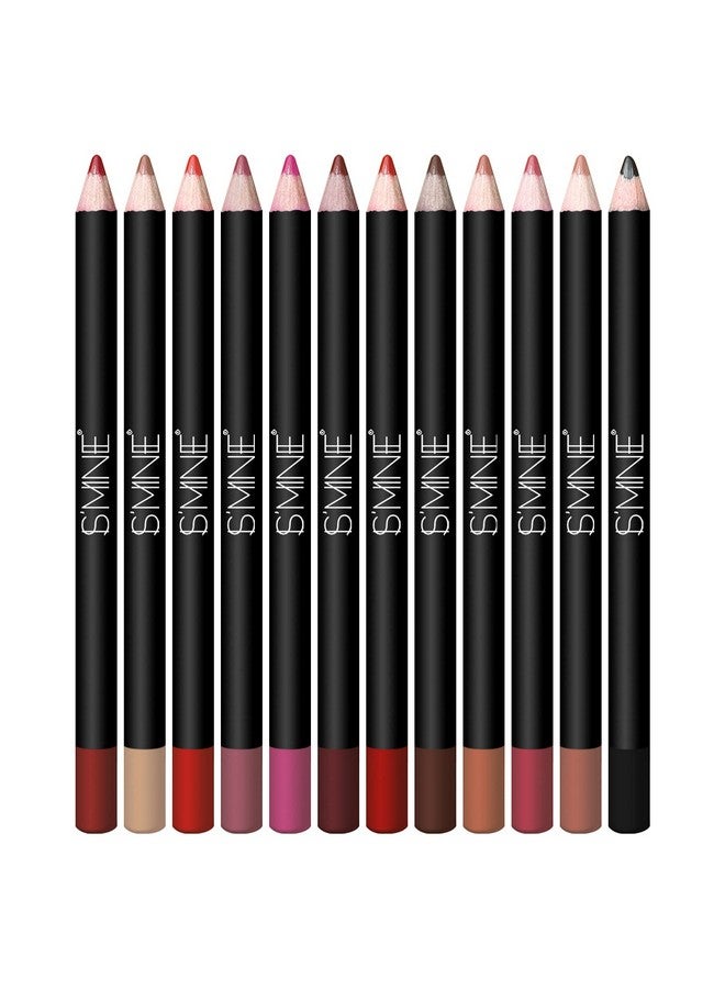 Matte Lip Liner Set 12 Assorted Colors High Pigmented Natural Lip Makeup Soft Pencils Longwear Smooth Ultra Fine (Color Set1)