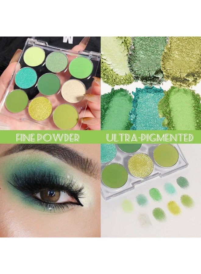 9 Colors Shimmer Matte Green Eyeshadow Palette. Highly Pigmented Light Green Eyeshadow Dark Green Eye Shadow Paleta.Blendability Shiny Matte Green Makeup Powder Palet.Paleta De Sombras De Ojos Verdes