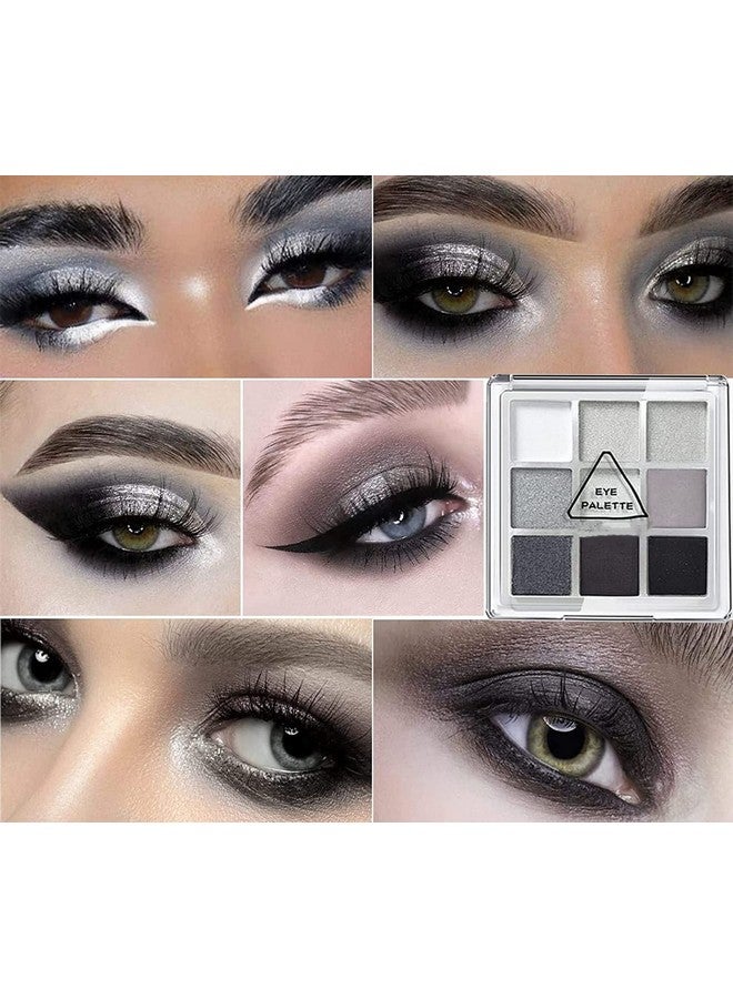 Black Grey Smokey Eyeshadow Palette 9 Colors Cool Toned Matte Glitter Eyeshadow Palette Longlasting Waterproof Smoky Eye Shadow For Girls And Women (Set 1 Black Grey)