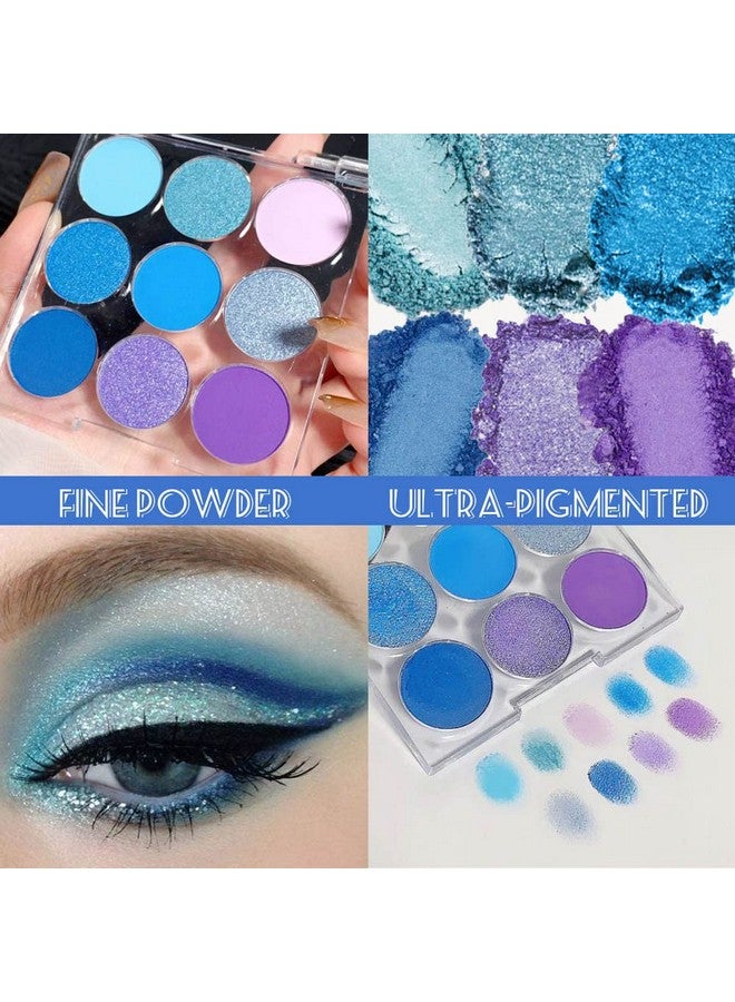 9 Colors Shimmer Matte Blue Eyeshadow Palette.Highly Pigmented Light Blue Eyeshadow Dark Blue Eye Shadow Paleta.Blendability Shiny Matte Blue Makeup Powder Palet.Paleta De Sombras De Ojos Azul