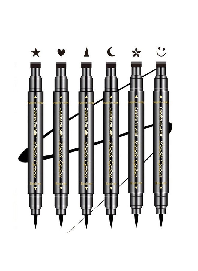 6 Pcs Double Headed Eyeliner Stamps Set Black Liquid Eye Liner Pen With Starmoonheartflowersmileytriangle Stamp Stencils Shapes For Women Makeup Kit Long Lasting Waterproof Smudgeproof