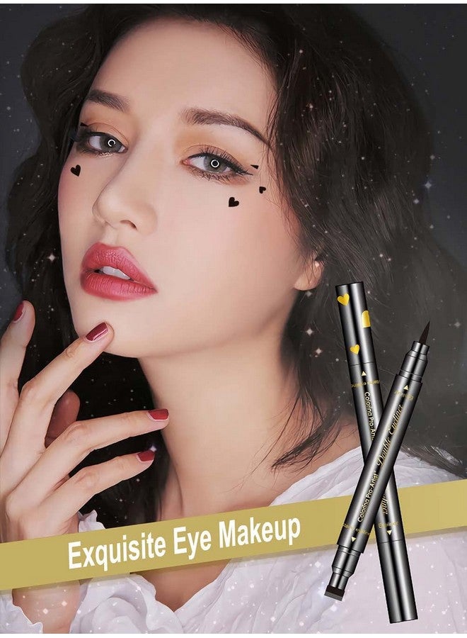 6 Pcs Double Headed Eyeliner Stamps Set Black Liquid Eye Liner Pen With Starmoonheartflowersmileytriangle Stamp Stencils Shapes For Women Makeup Kit Long Lasting Waterproof Smudgeproof