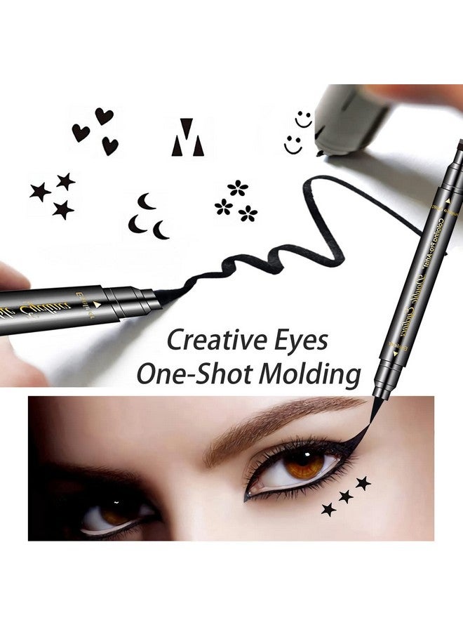 6 Pcs Double Headed Eyeliner Stamps Set Black Liquid Eye Liner Pen With Starmoonheartflowersmileytriangle Stamp Stencils Shapes For Women Makeup Kit Long Lasting Waterproof Smudgeproof