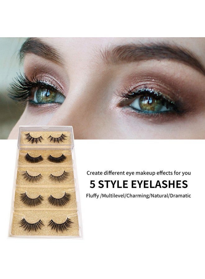 False Eyelashes Fake Lashes 5 Pairs 6D Lashes Mink Eyelashes 5 Styles Mixed Fluffy Lashes Reusable Fake Eyelashes Wispy Mink Lash Natural Look; 008 15Mm 18Mm