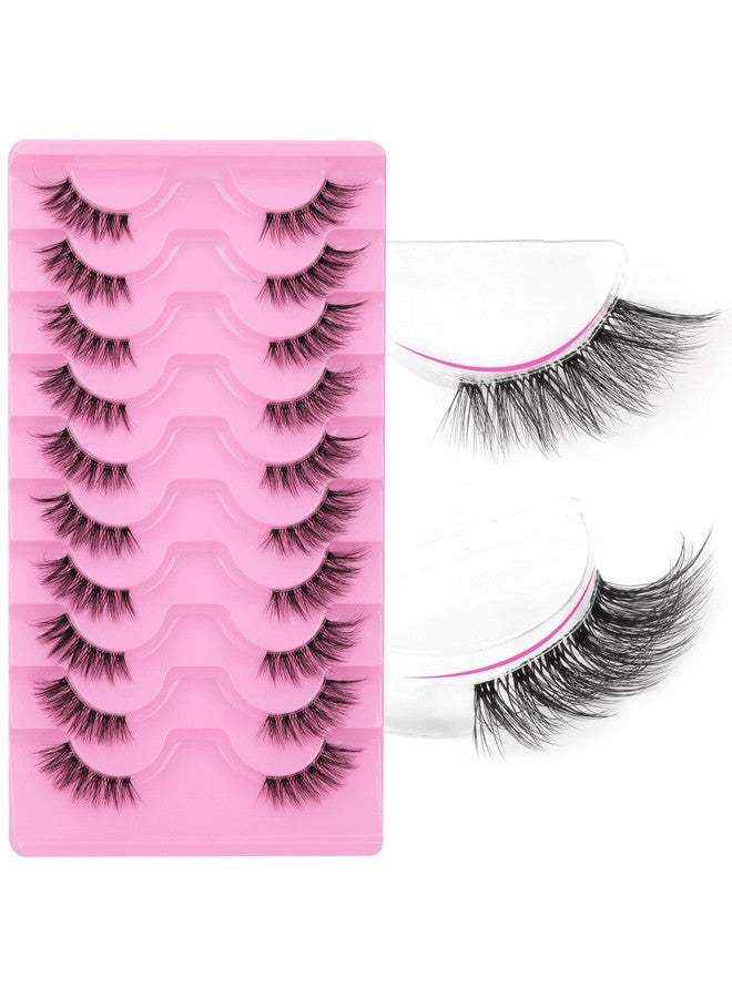 Half Lashes Natural Look Wispy Curly Cat Eye Cluster Lashes Fluffy 14Mm Clear Band Accent Short False Eyelashes That Look Like Extensions 10 Pairs By Fanxiton