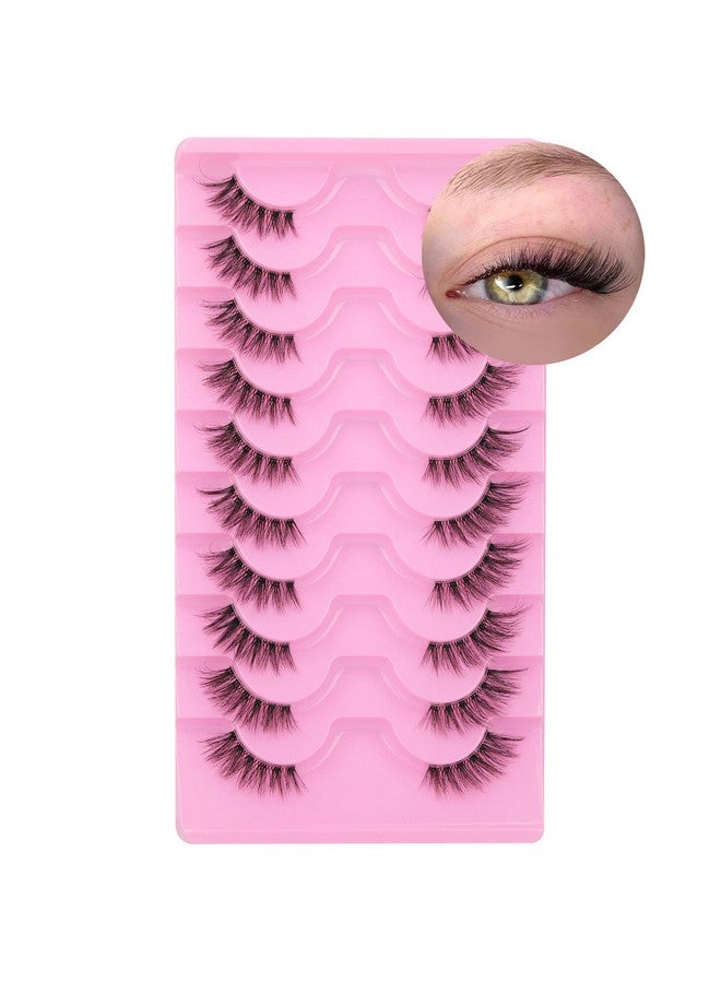 Half Lashes Natural Look Wispy Curly Cat Eye Cluster Lashes Fluffy 14Mm Clear Band Accent Short False Eyelashes That Look Like Extensions 10 Pairs By Fanxiton