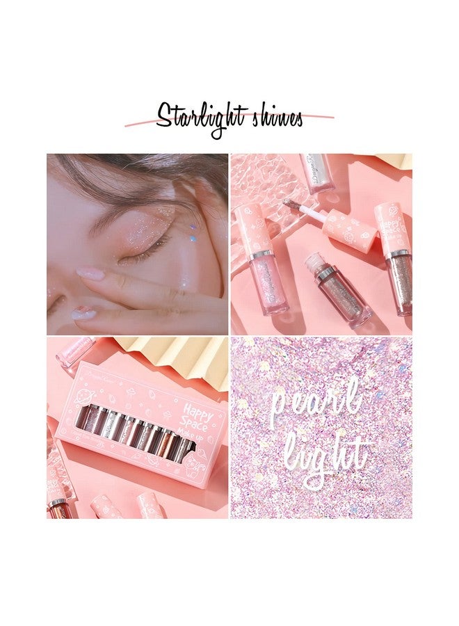 8Pcs Liquid Glitter Eyeshadow Bling Under Eye Shadow Quick Drying Liquid Sparkling Eyeshadow Eyeliner Eyelid Make Up Set Highlight Shimmer Loose Glitter Glue For Sparkly Eye Makeup