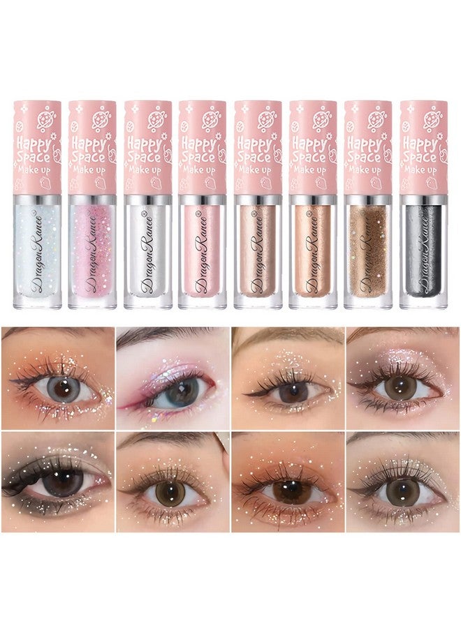 8Pcs Liquid Glitter Eyeshadow Bling Under Eye Shadow Quick Drying Liquid Sparkling Eyeshadow Eyeliner Eyelid Make Up Set Highlight Shimmer Loose Glitter Glue For Sparkly Eye Makeup