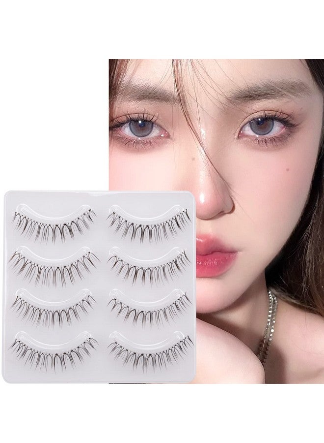 Daily Natural Look False Eyelashes4 Pairs Natural Soft Lightweight Comfortable Short Lashes Clear Band Handmade Luxurious False Eyelashes(A05)