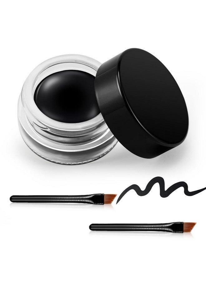 Black Gel Eyeliner Waterproof Long Lasting Cream Eyeliner Gel High Intensity Pigments Smudge Proof Eye Liner Eyebrow Makeup Water Resistant Eyeliner With 2Pcs Brushes 02Balck