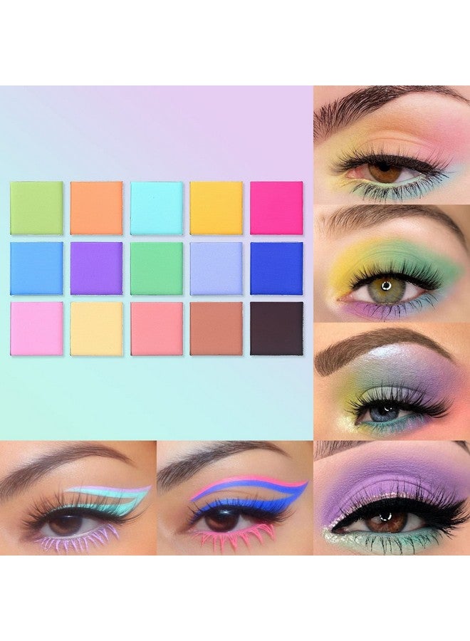 Colorful Matte Makeup Eyeshadow Palette 15 Shades Vibrant Macaron Pastel Eye Shadow Pallet High Pigmented Blendable Rainbow Make Up Plattet Kit Mint Candy