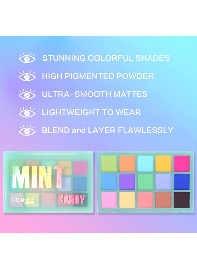 Colorful Matte Makeup Eyeshadow Palette 15 Shades Vibrant Macaron Pastel Eye Shadow Pallet High Pigmented Blendable Rainbow Make Up Plattet Kit Mint Candy