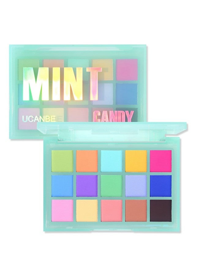 Colorful Matte Makeup Eyeshadow Palette 15 Shades Vibrant Macaron Pastel Eye Shadow Pallet High Pigmented Blendable Rainbow Make Up Plattet Kit Mint Candy