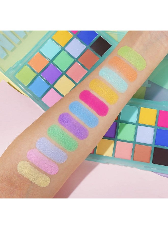 Colorful Matte Makeup Eyeshadow Palette 15 Shades Vibrant Macaron Pastel Eye Shadow Pallet High Pigmented Blendable Rainbow Make Up Plattet Kit Mint Candy