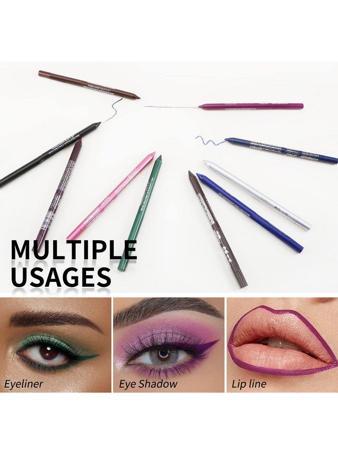 10 Packs Eyeliner Pencil Set Waterproof Glitter Eye Shadow & Lip Liner Soft Colorful Gel Formula Creates Bold And Defined Lines