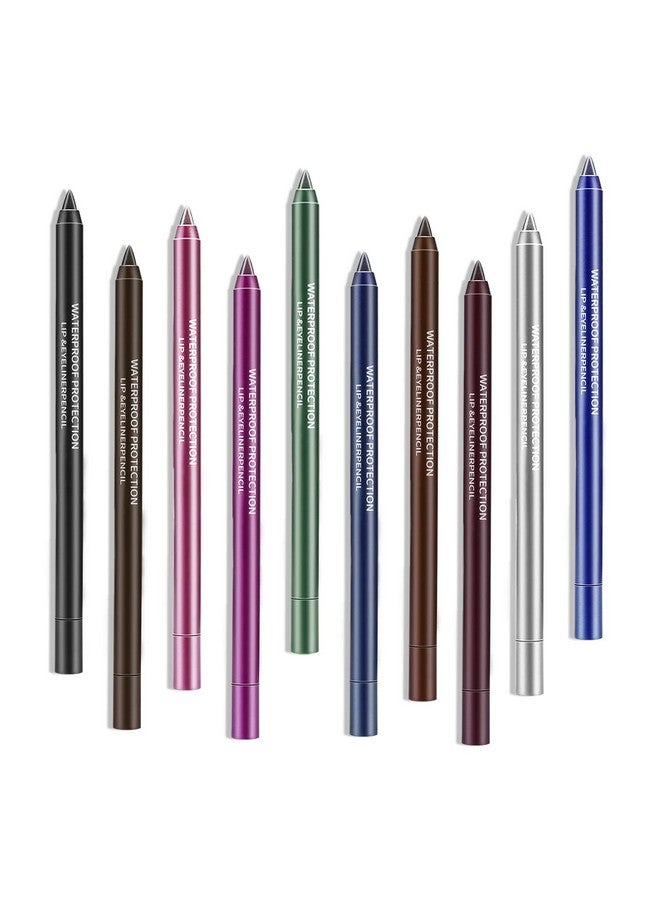 10 Packs Eyeliner Pencil Set Waterproof Glitter Eye Shadow & Lip Liner Soft Colorful Gel Formula Creates Bold And Defined Lines