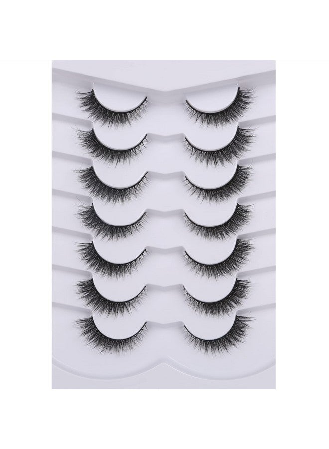 False Eyelashes Extension Look Cat Eye Natural Lashes 8D Volume Fluffy Wispy Short Fake Eyelashes Faux Mink Lashes 7 Pairs Pack