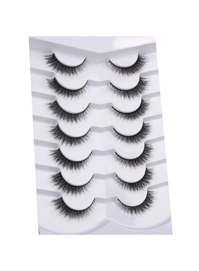 False Eyelashes Extension Look Cat Eye Natural Lashes 8D Volume Fluffy Wispy Short Fake Eyelashes Faux Mink Lashes 7 Pairs Pack