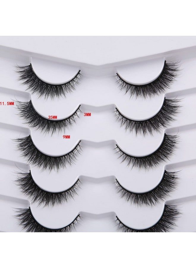 False Eyelashes Extension Look Cat Eye Natural Lashes 8D Volume Fluffy Wispy Short Fake Eyelashes Faux Mink Lashes 7 Pairs Pack