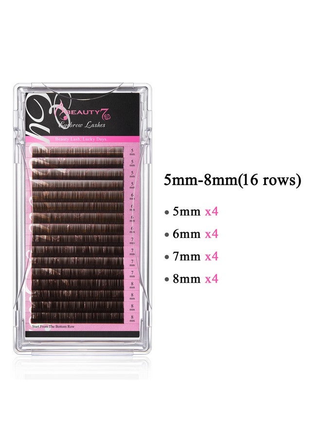 Brown Eyebrow Extensions Matte Individual Eyebrow False Lash Extension Tray Synthetic Mink 0.1Mm Thickness Mixed 5/6/7/8Mm Length Professional Tech (Brown)