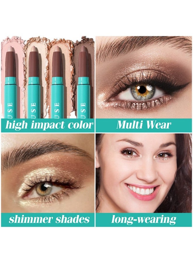 2Pcs Waterproof Eyeshadow Stick Set Brightener Eyeshadow Pencil Duo Glitter Highlighter Eye Liner Shimmer Creamy Long Lasting Eye Makeup