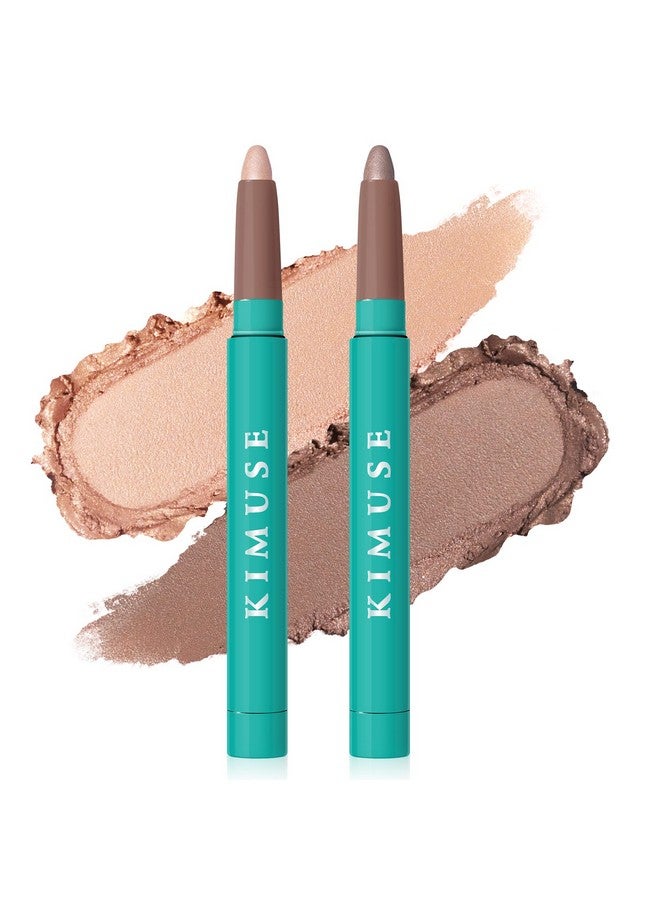 2Pcs Waterproof Eyeshadow Stick Set Brightener Eyeshadow Pencil Duo Glitter Highlighter Eye Liner Shimmer Creamy Long Lasting Eye Makeup
