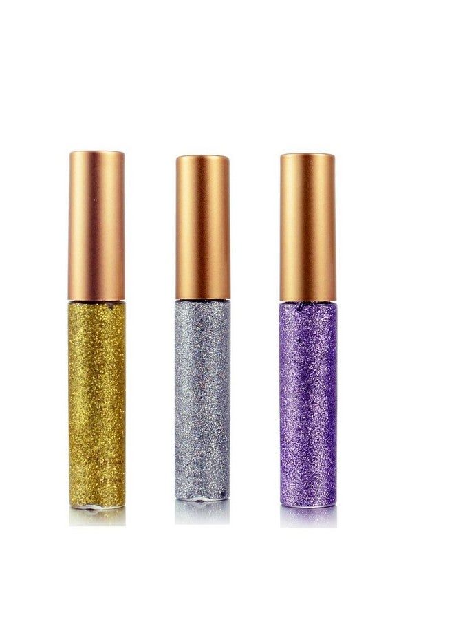 Eyeliner Glitter Liquid Eyeshadow 3 Color Metallic Glitter Sparkling Eyeliner Face Eye Cosmetic Glow Shimmer Makeup Glitter Eyeshadow Liquid Long Lasting Eyeliner Eye Shadow Goldsilver And Purple