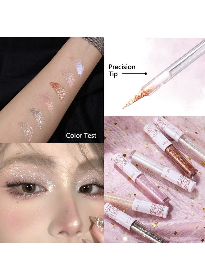 6Pcs Liquid Glitter Eyeshadow Eyeliner Korean Makeup Bling Under Eye Shadow Shimmer Eye Make Up Set Long Lasting Quick Drying And Pigmented Loose Glitter Glue For Crystals Eye Makeup