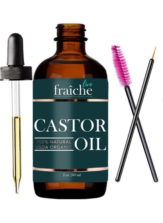 Castor Oil Organic (2Oz) + Free Mascara Starter Kit. Usda Certified 100% Pure Cold Pressed Hexane Free Grow Eyelashes And Eyebrows. Condition Hair. Lash Growth Serum. Brow Treatment
