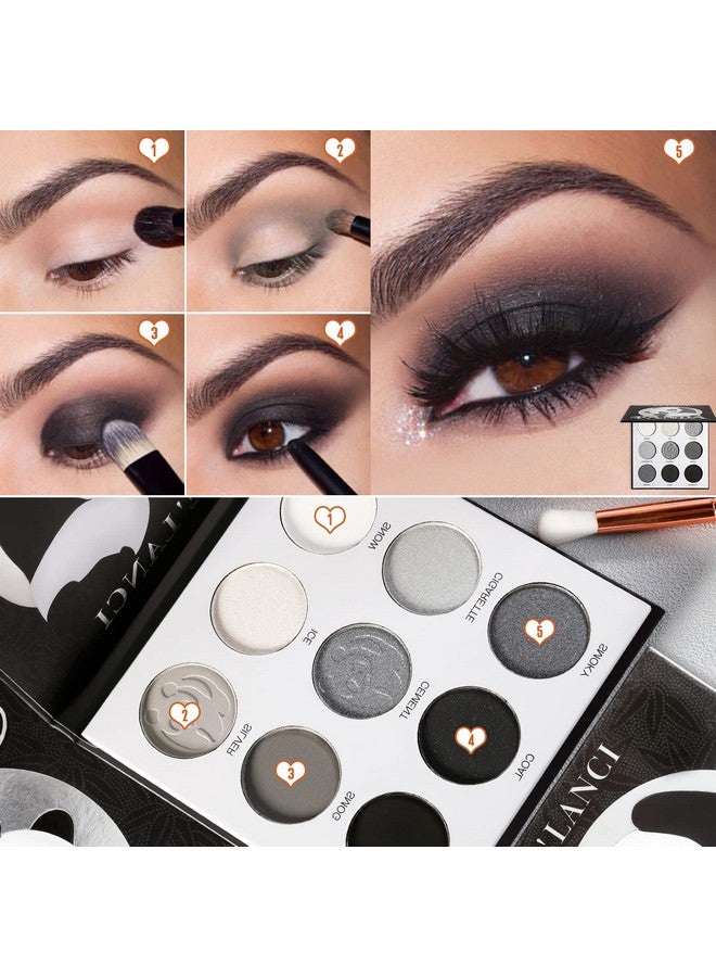 Black Smoky Eye Shadow Palette De’Lanci Panda 9 Colors True Black Dark Grey Smokey Eyeshadow Palette Goth Makeup Pallet 9 Soft Matte Shimmer High Pigmented Basic Black White Gray Shade For Halloween