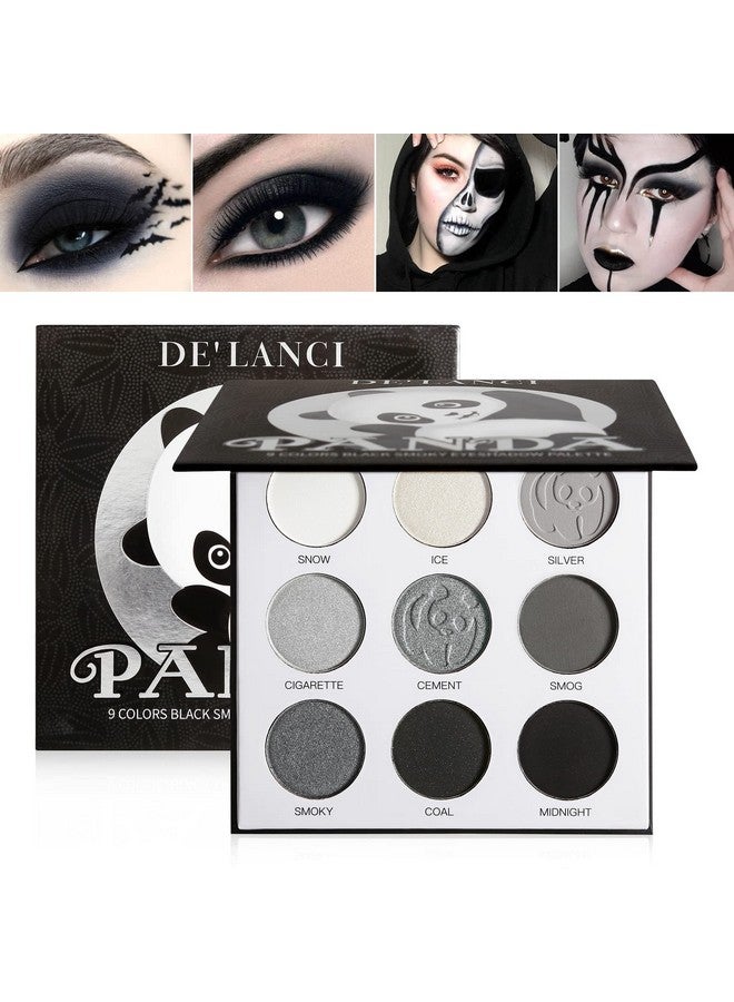 Black Smoky Eye Shadow Palette De’Lanci Panda 9 Colors True Black Dark Grey Smokey Eyeshadow Palette Goth Makeup Pallet 9 Soft Matte Shimmer High Pigmented Basic Black White Gray Shade For Halloween