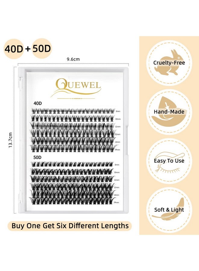 Lash Clusters 240Pcs Individual Lashes 40D+50D D Curl Mix8 14Mm Lash Extensions Clusters Lashes Soft&Natural False Eyelashes Individual Diy Lash Extension At Home(40D+50D D Mix 8 14)