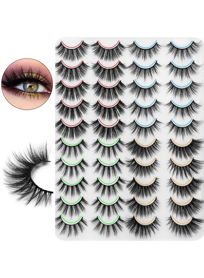 Lashes False Eyelashes 20 Pairs 6D 4 Styles Mixed Faux Mink Lashes Thick Wispy Fluffy Natural Fake Eyelashes Cat Eye Lashes Natural Look Reusable Lashes Pack; 10Mm 20Mm